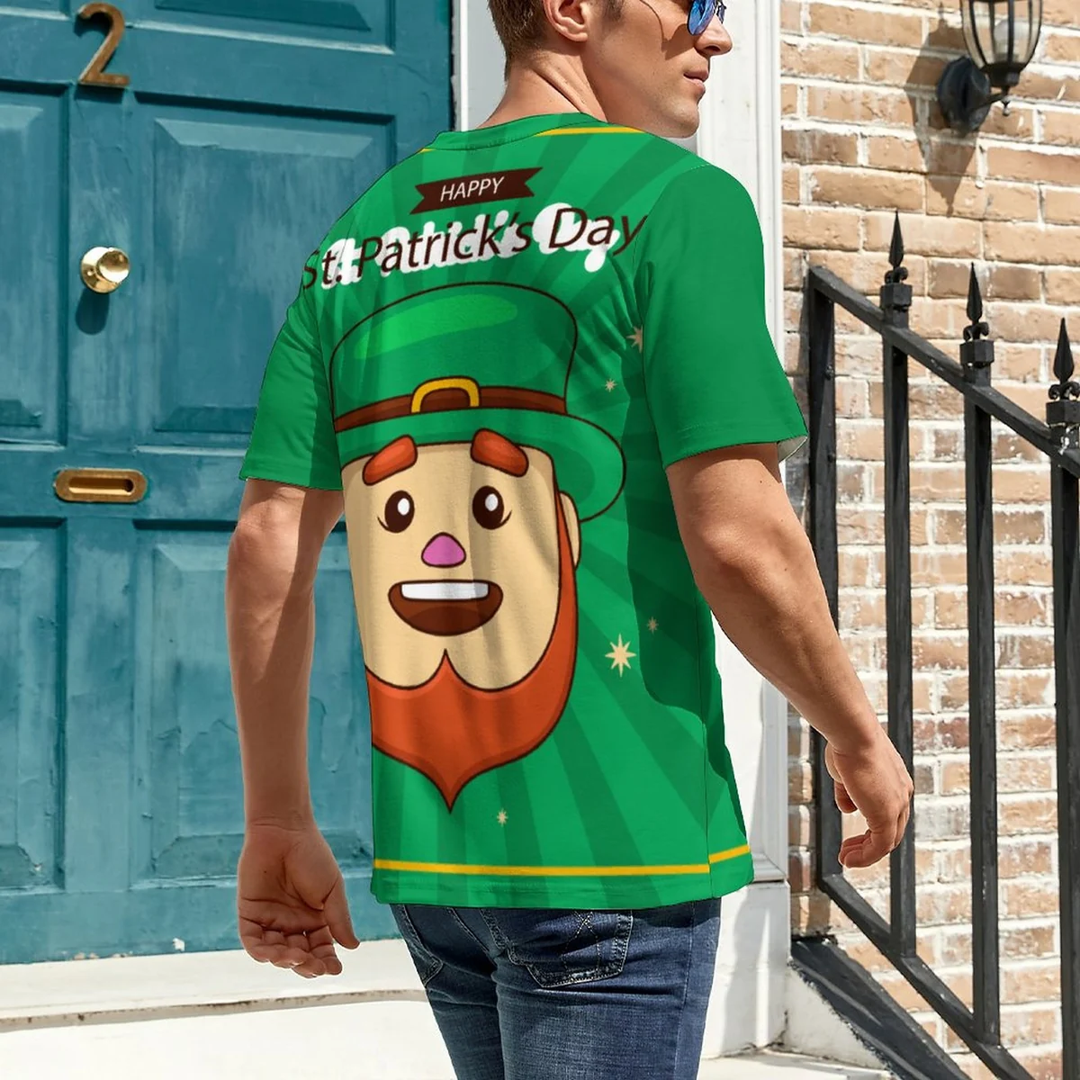 Men's Crew Neck Short Sleeve Tee - Leprechaun Face Print - view 3