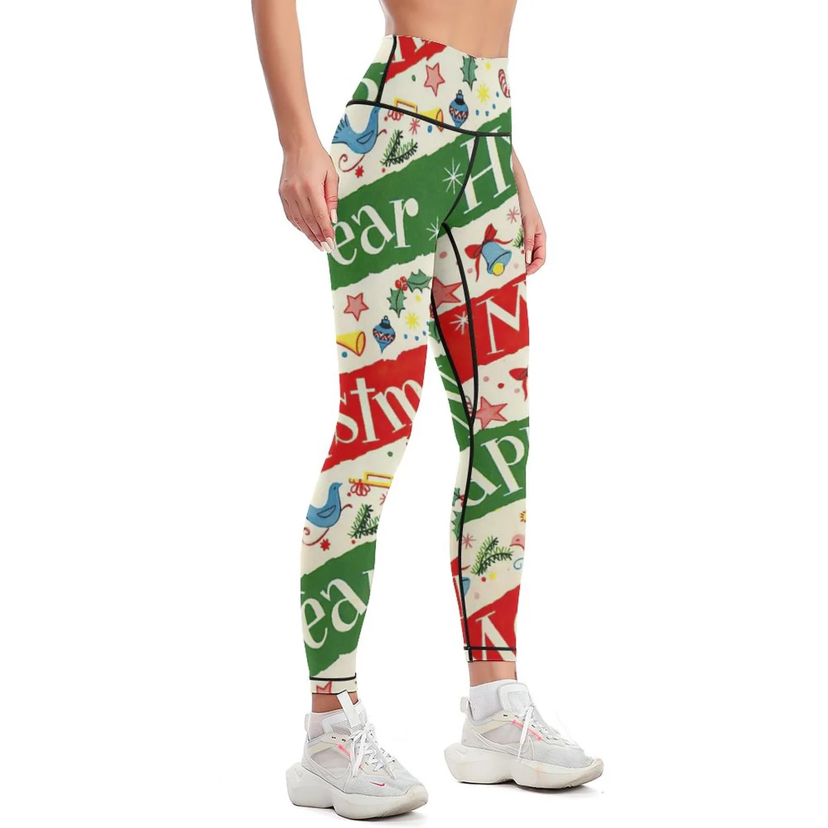 Women's High-Waist Yoga Leggings - Happy Holidays Script Print - view 3