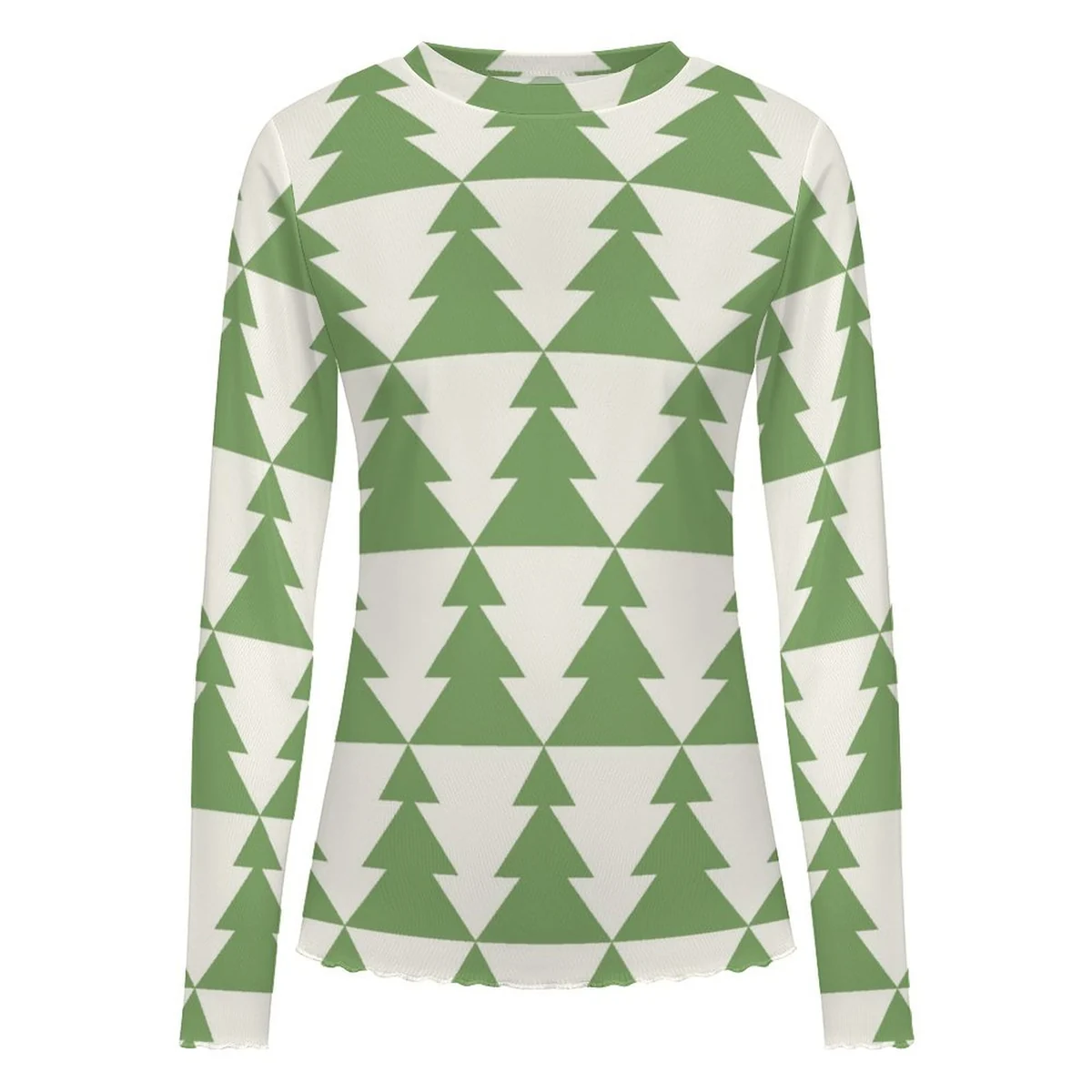 Women's Long Sleeve Mesh Crew Neck Top - Geometric Pine Tree Print - view 4