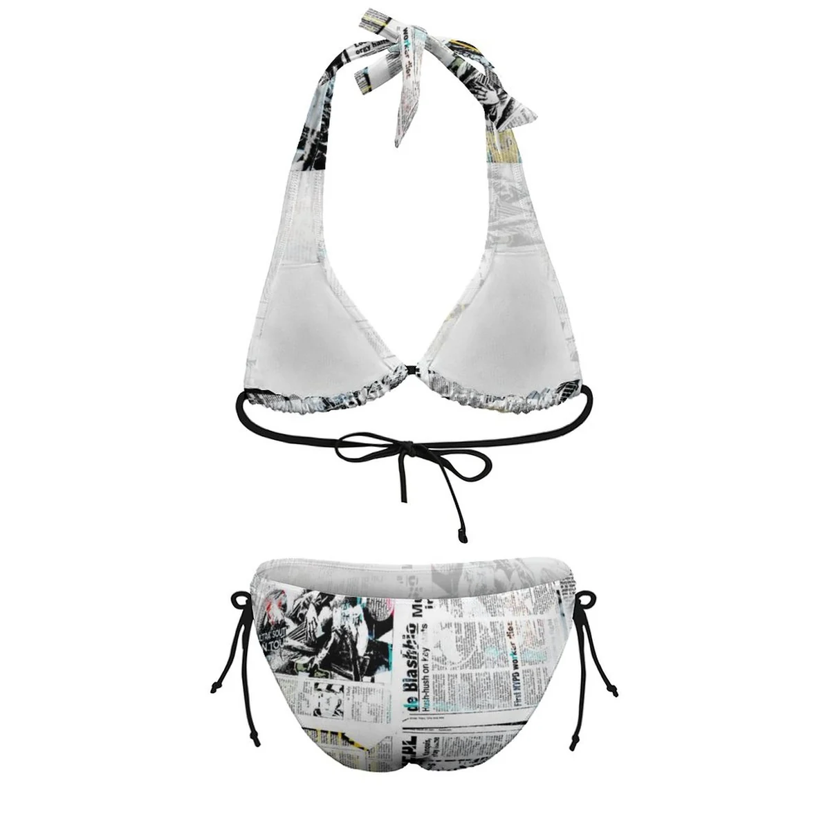 Women's Plus Size Halter Triangle Bikini Set - Vintage Newspaper Print - view 5