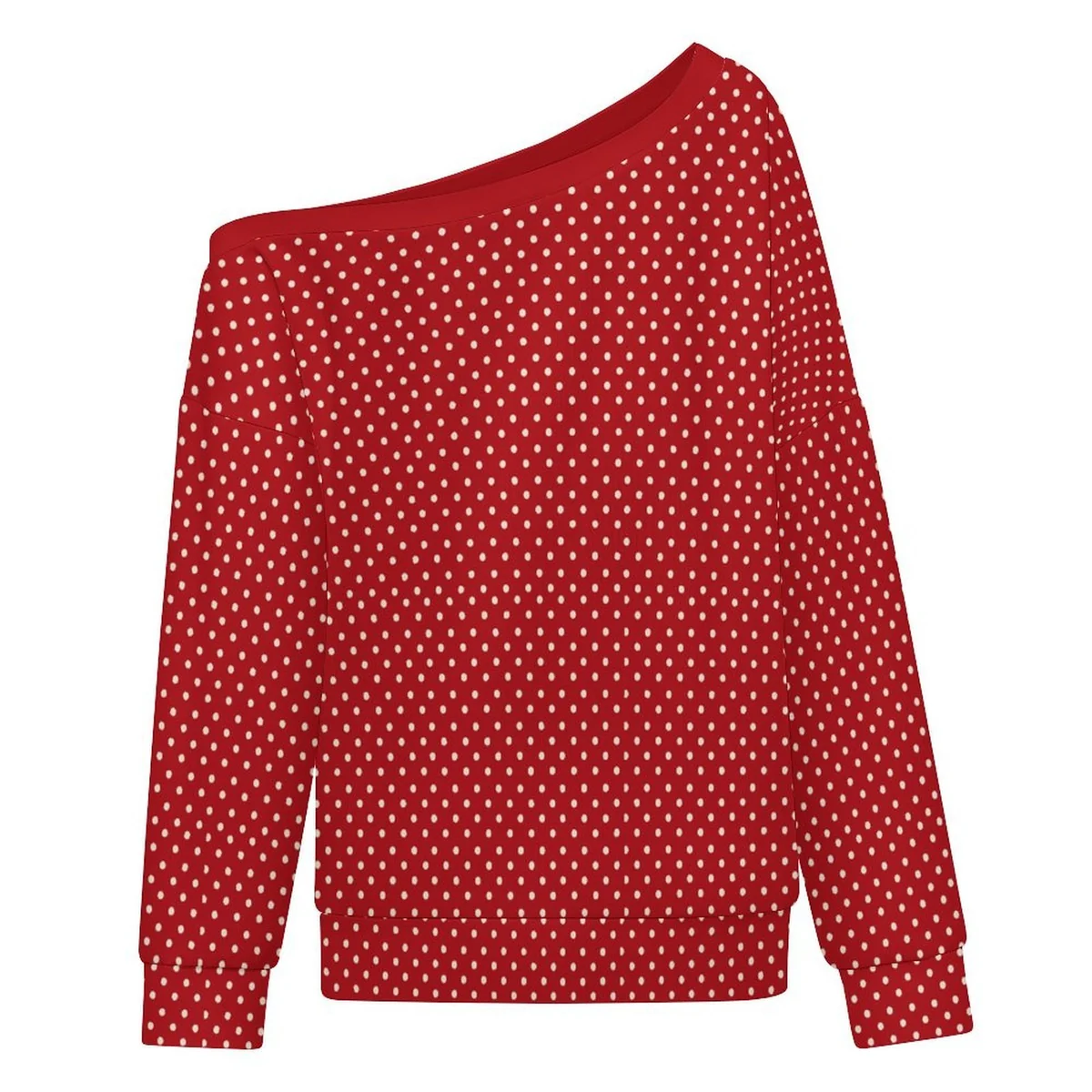 Women's Off-Shoulder Pullover Sweatshirt - Polka Dot Print - view 7