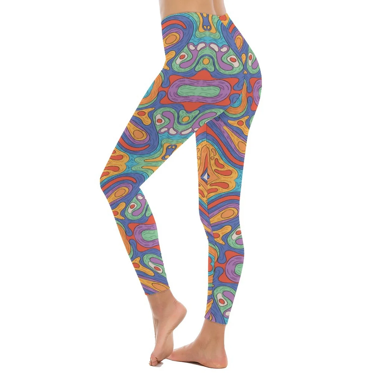 Women's High-Waist Yoga Leggings - Psychedelic Contour Lines Print - view 3