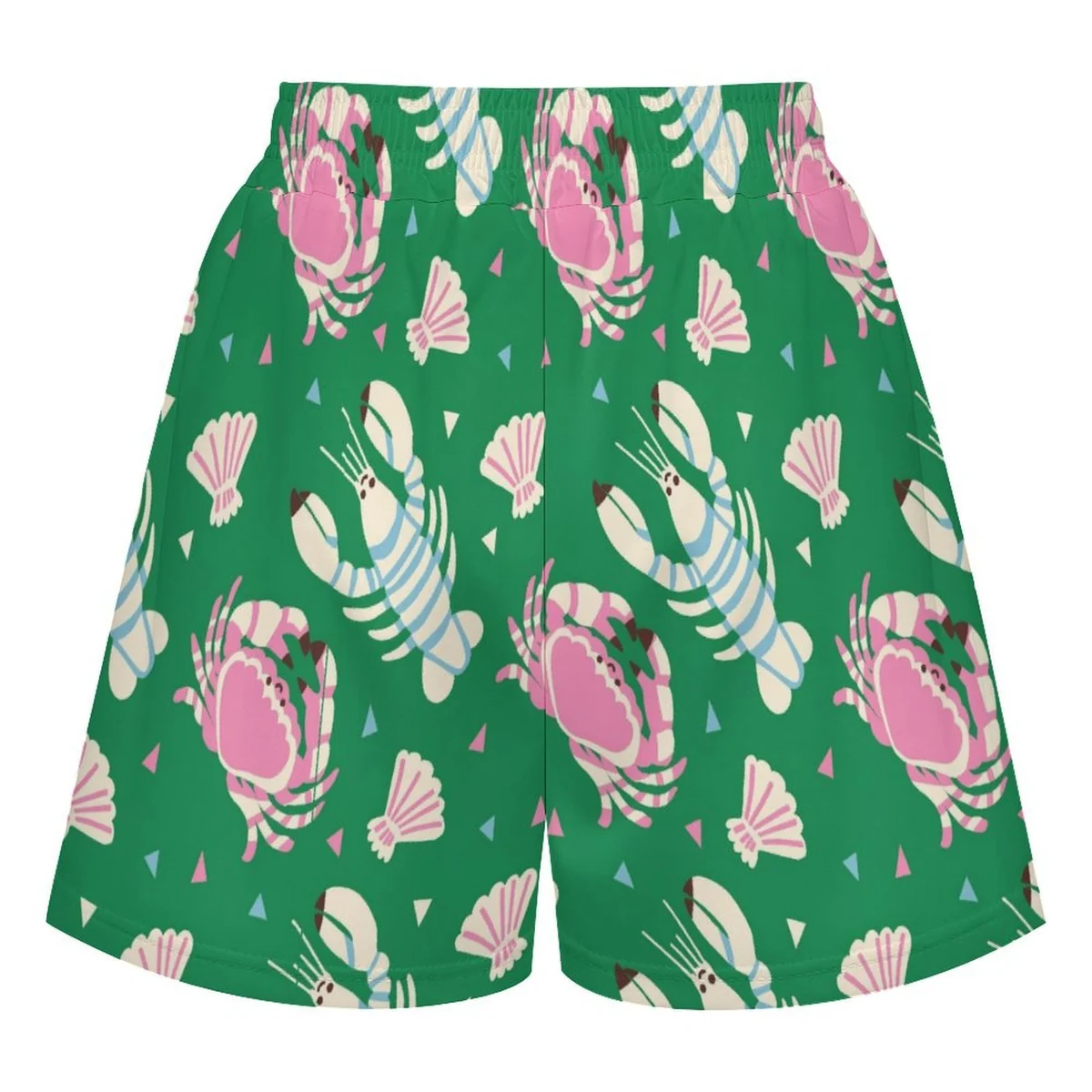 Women's Elastic Waist Lounge Shorts with Pockets - Crab and Seashell Print - view 5