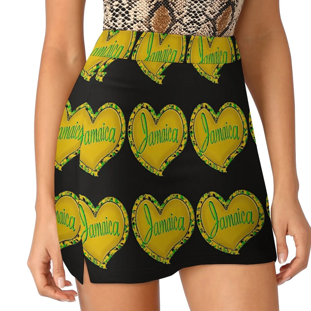 Women's Wrap Front Skort with Phone Pocket - Jamaica Heart Print