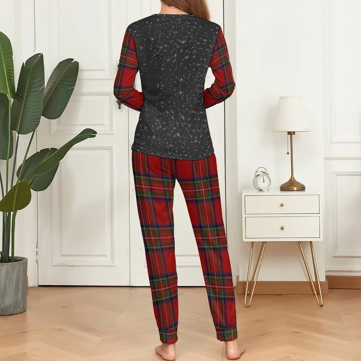 Women's Long Sleeve Tee and Jogger Pajama Set - Merry Christmas Tartan Print - view 4
