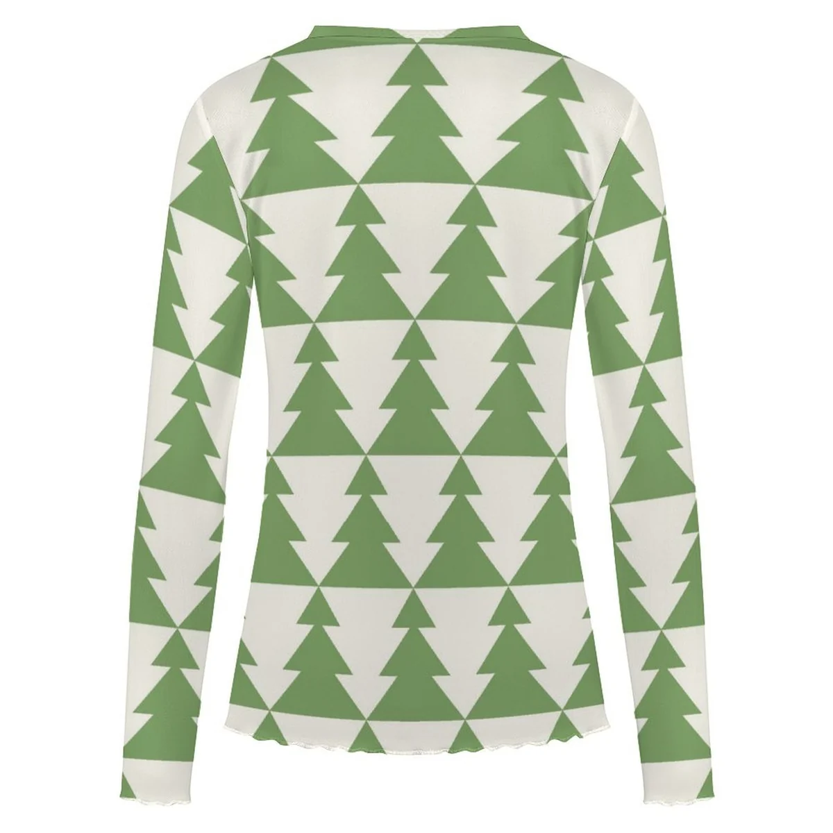 Women's Long Sleeve Mesh Crew Neck Top - Geometric Pine Tree Print - view 5