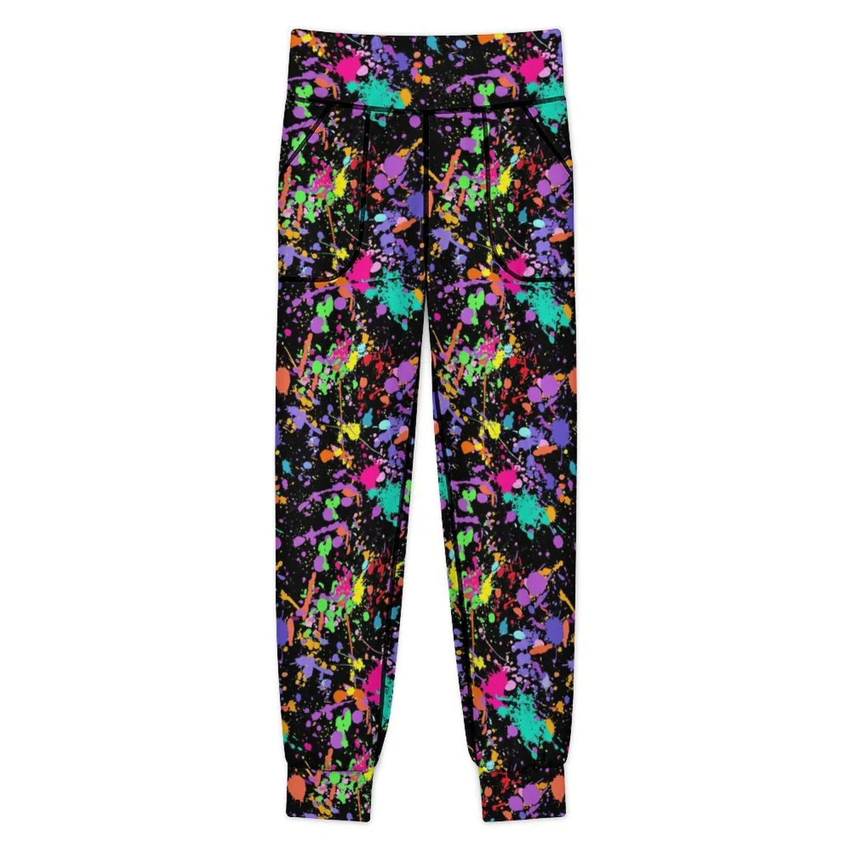 Women's Pocket Yoga Jogger Pants - Neon Paint Splatter Print - view 3