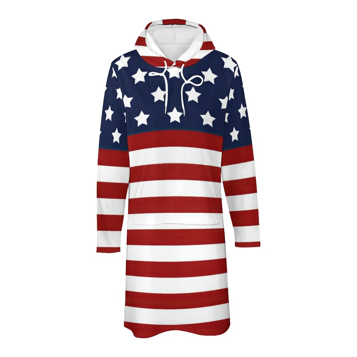 Women's Hooded Long Sleeve Sweatshirt Dress - Stars and Stripes Print - view 4