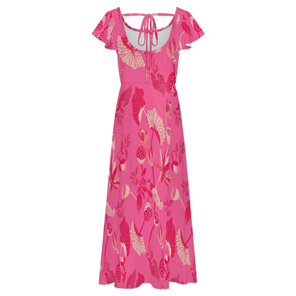Women's Flutter Sleeve Tie-Back Slit Midi Dress - Tonal Fan Palm Print - view 7