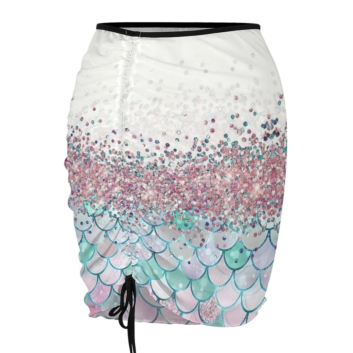 Women's Ruched Drawstring Sarong Skirt - Mermaid Scale Sparkle Print - view 4