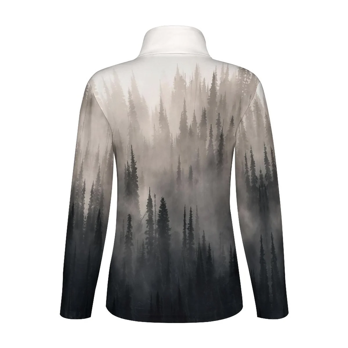 Women's Quarter Zip Long Sleeve Athletic Pullover - Misty Pine Forest Print - view 3