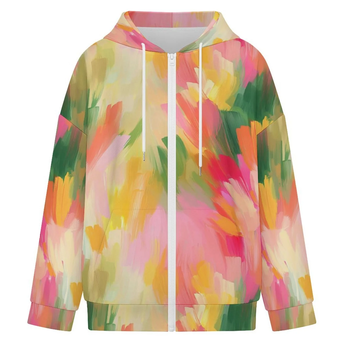 Women's Full Zip Hoodie - Painterly Petal Burst Print - view 4