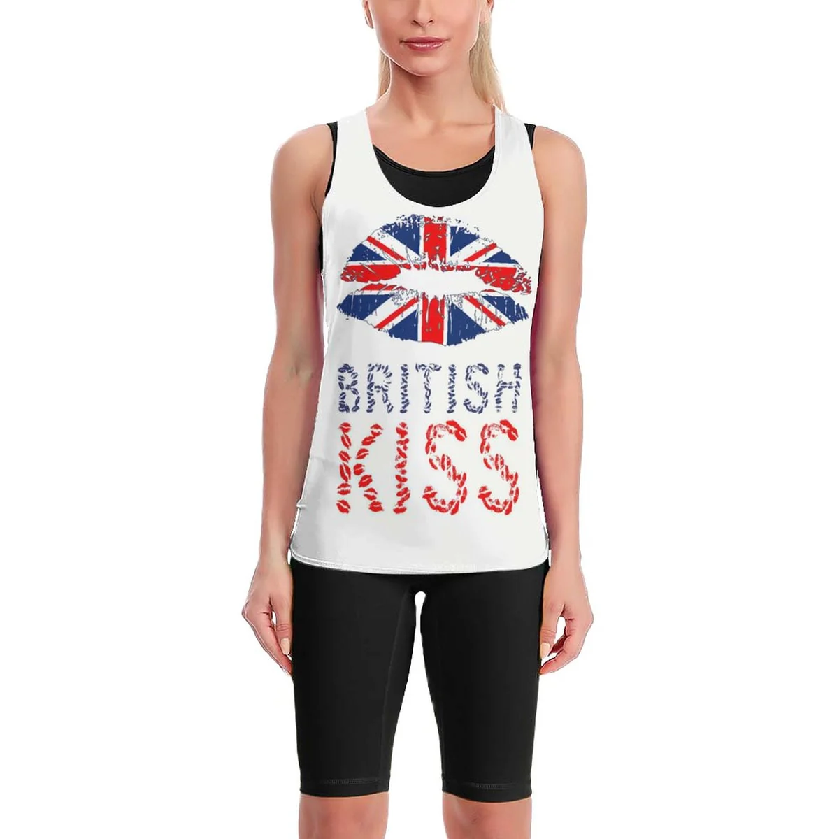 Women's Tie-Back Racerback Yoga Tank - British Kiss Lips Print - view 4