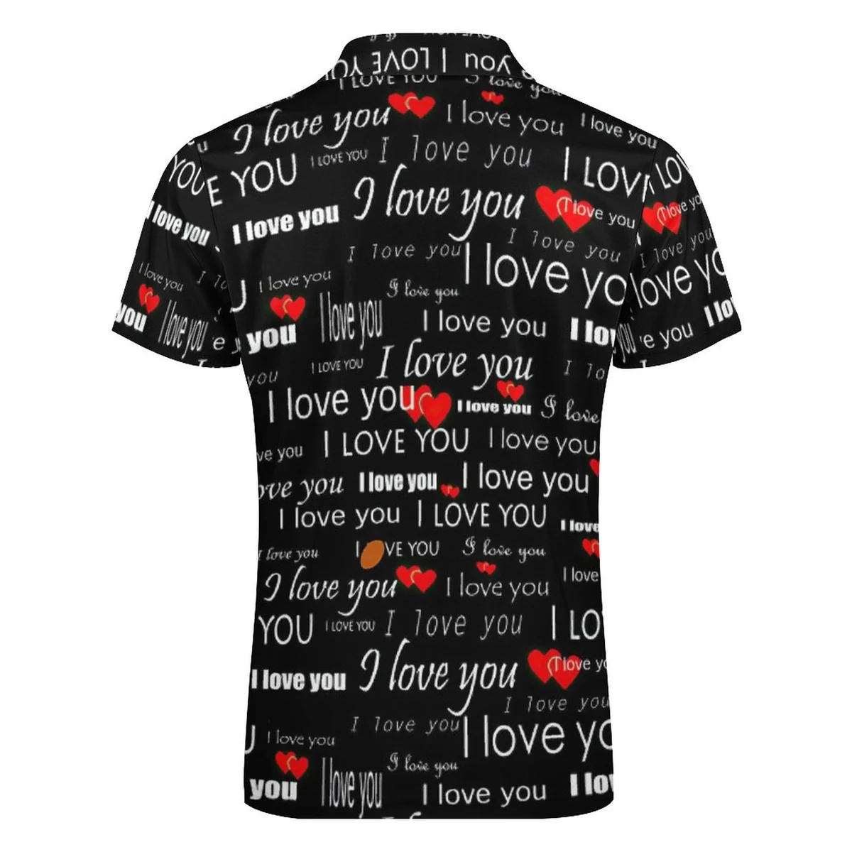 Unisex Quarter Zip Short Sleeve Polo Shirt - I Love You Script Graphic - view 5