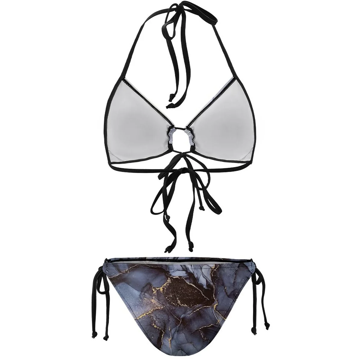 Women's Tie-Front Triangle Bikini Set - Stormy Marble Print - view 8