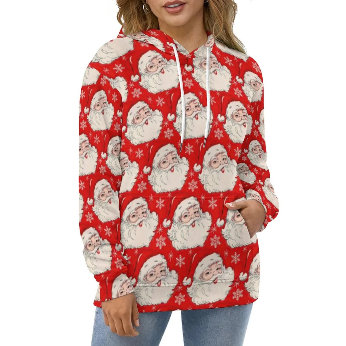 Unisex Pullover Hoodie - Vintage Santa Face Print - view 5