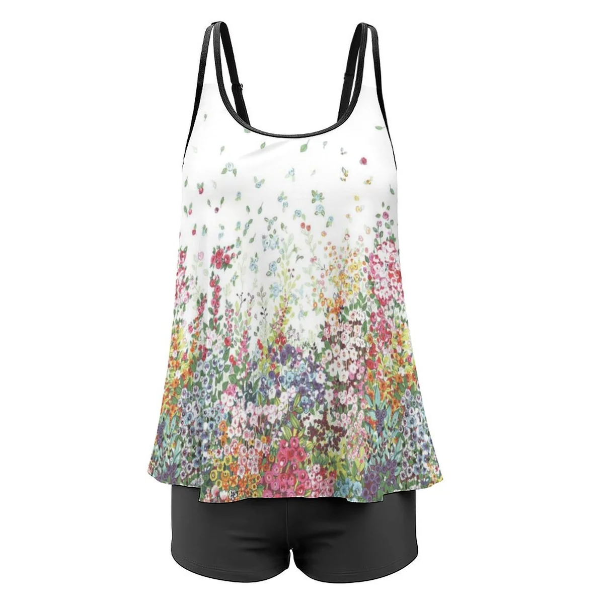 Women's Strappy Flowy Tankini Set - Wildflower Meadow Print - view 6