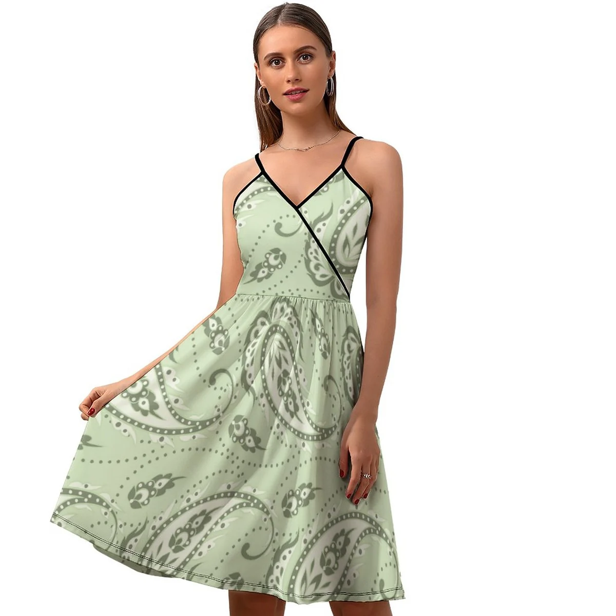 Women's Surplice Cami Skater Dress - Sage Paisley Print