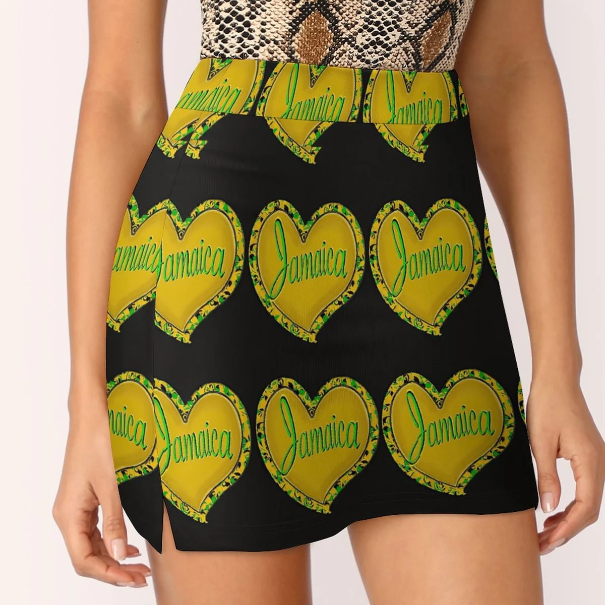 Women's Wrap Front Skort with Phone Pocket - Jamaica Heart Print - view 5