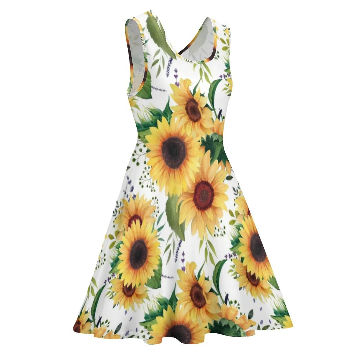 Women's Sleeveless Scoop-Neck Skater Dress - Sunflower Print - view 3