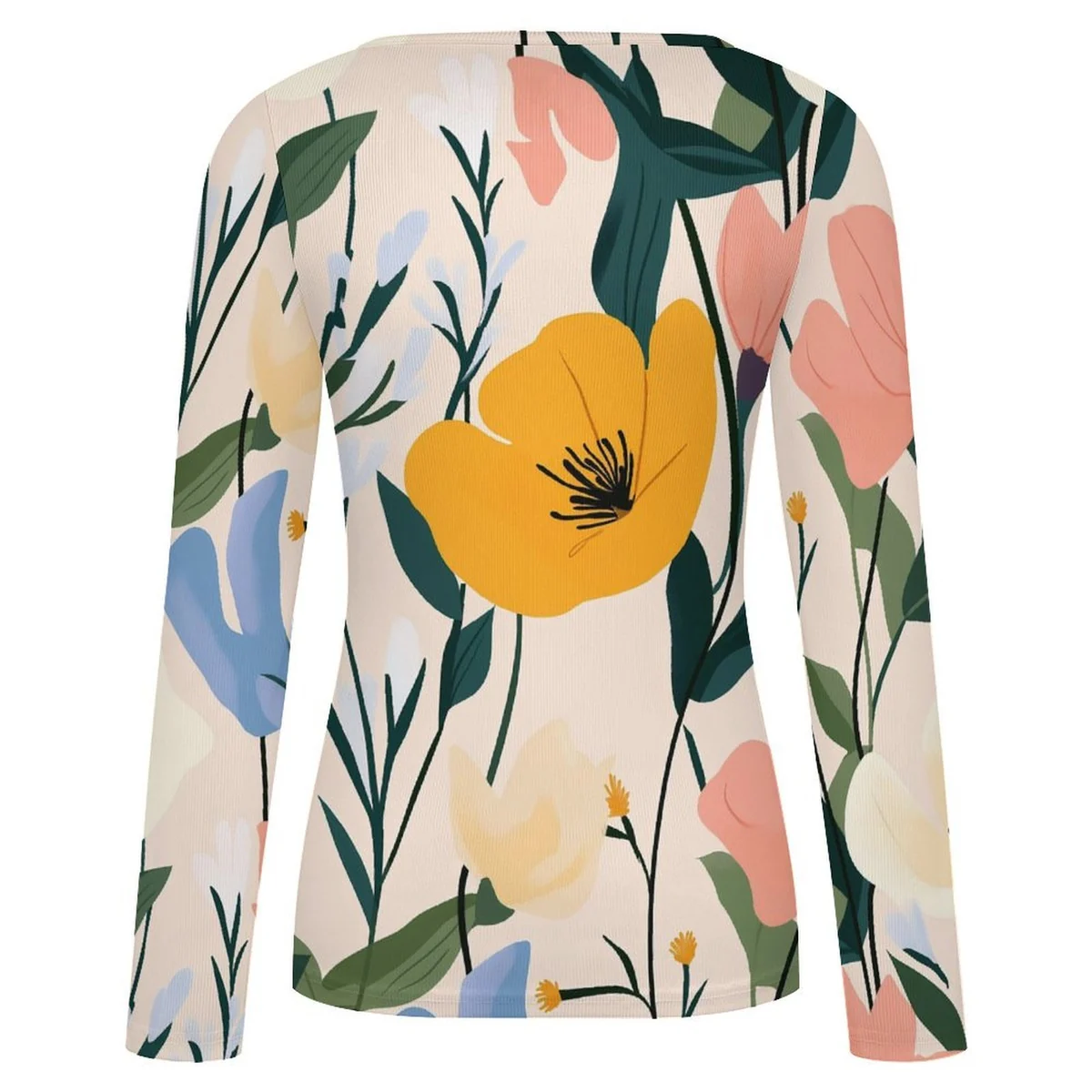 Women's Square-Neck Ribbed Long Sleeve Top - Modern Poppy Print - view 5