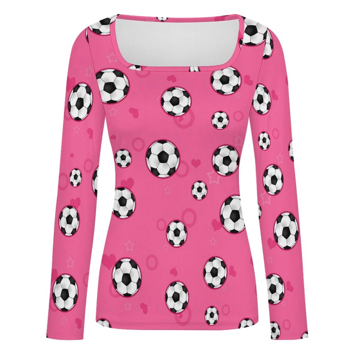 Women's Square-Neck Ribbed Long Sleeve Top - Soccer Ball Print - view 4