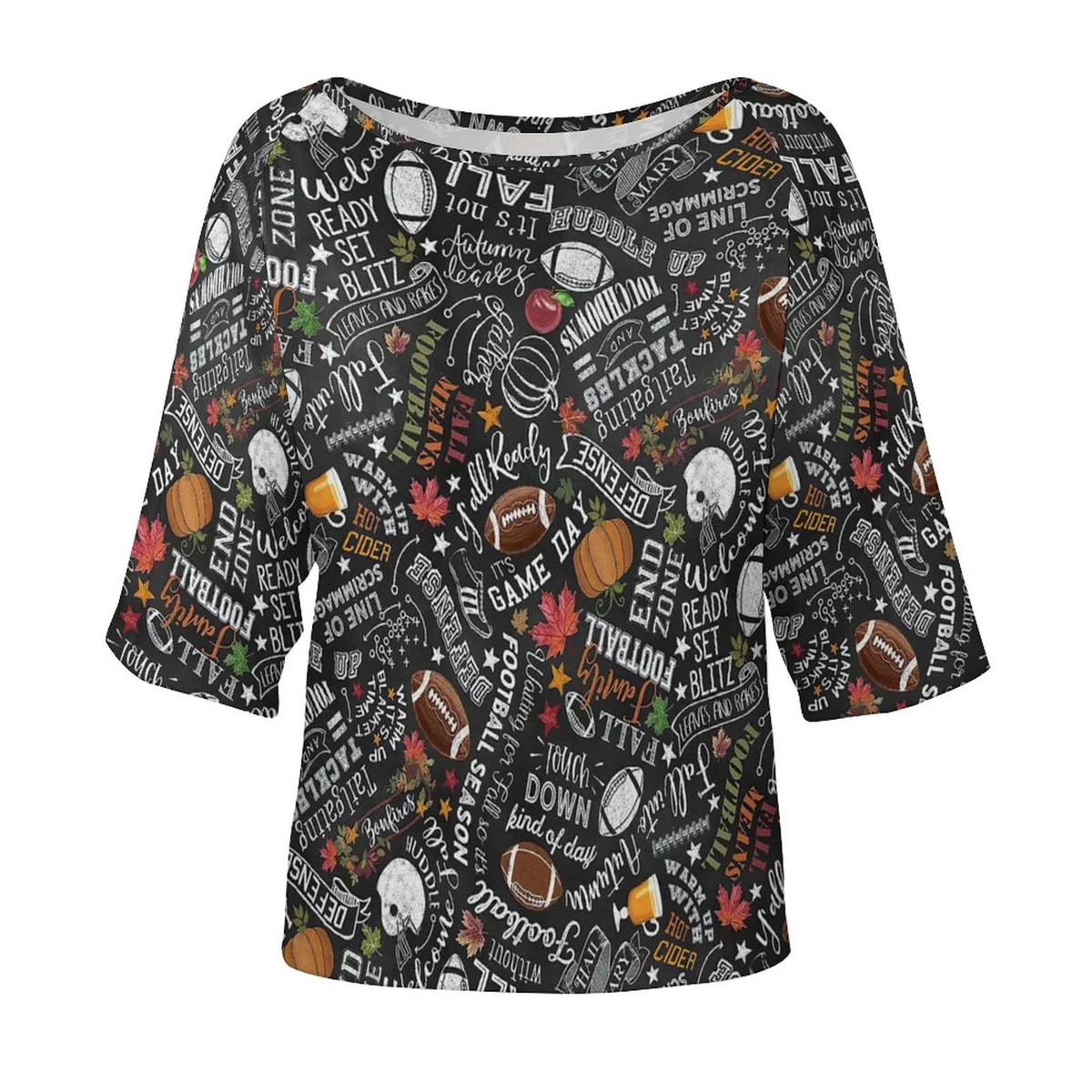 Women's Off-Shoulder Half Sleeve Tee - Game Day Sports Print - view 4