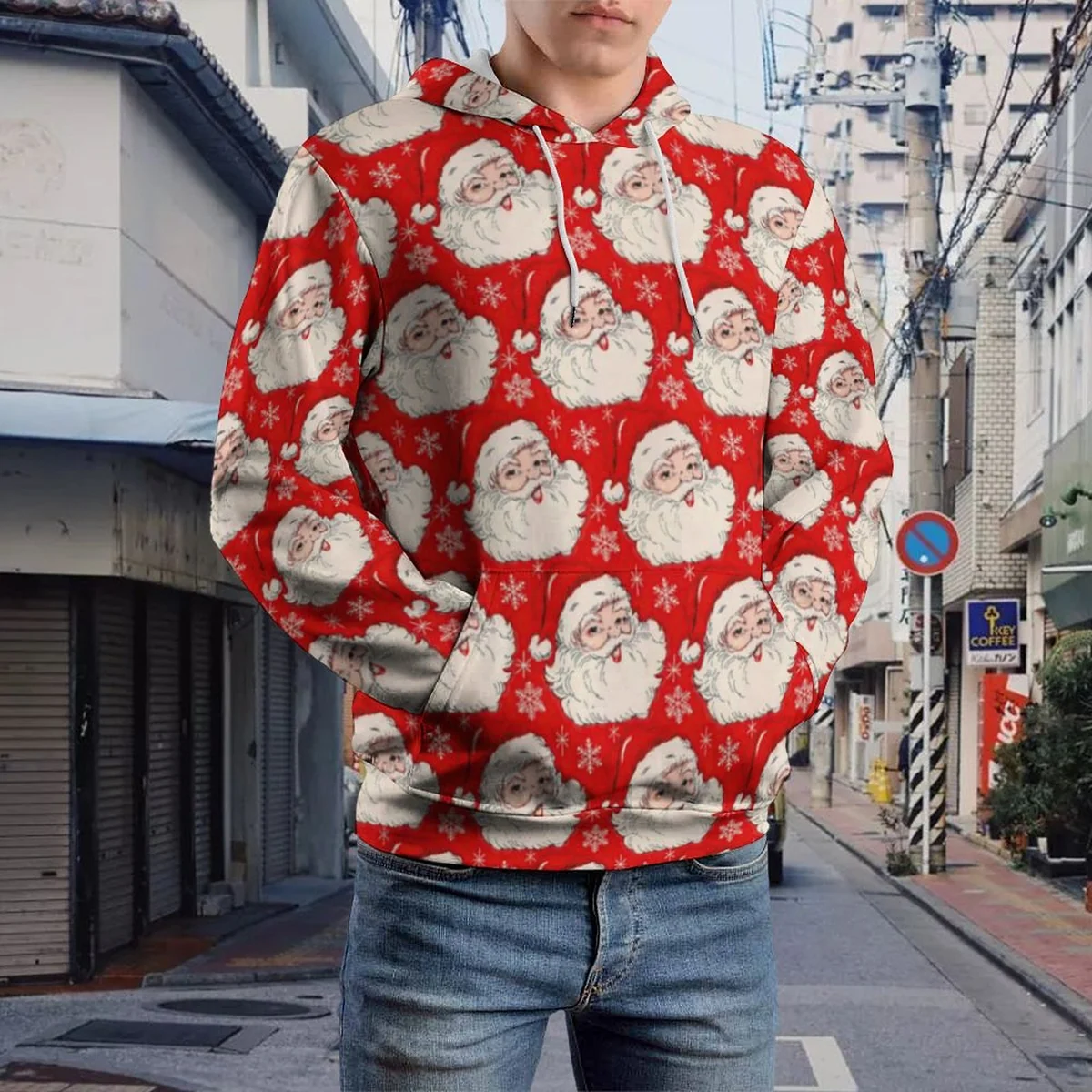 Unisex Pullover Hoodie - Vintage Santa Face Print - view 6