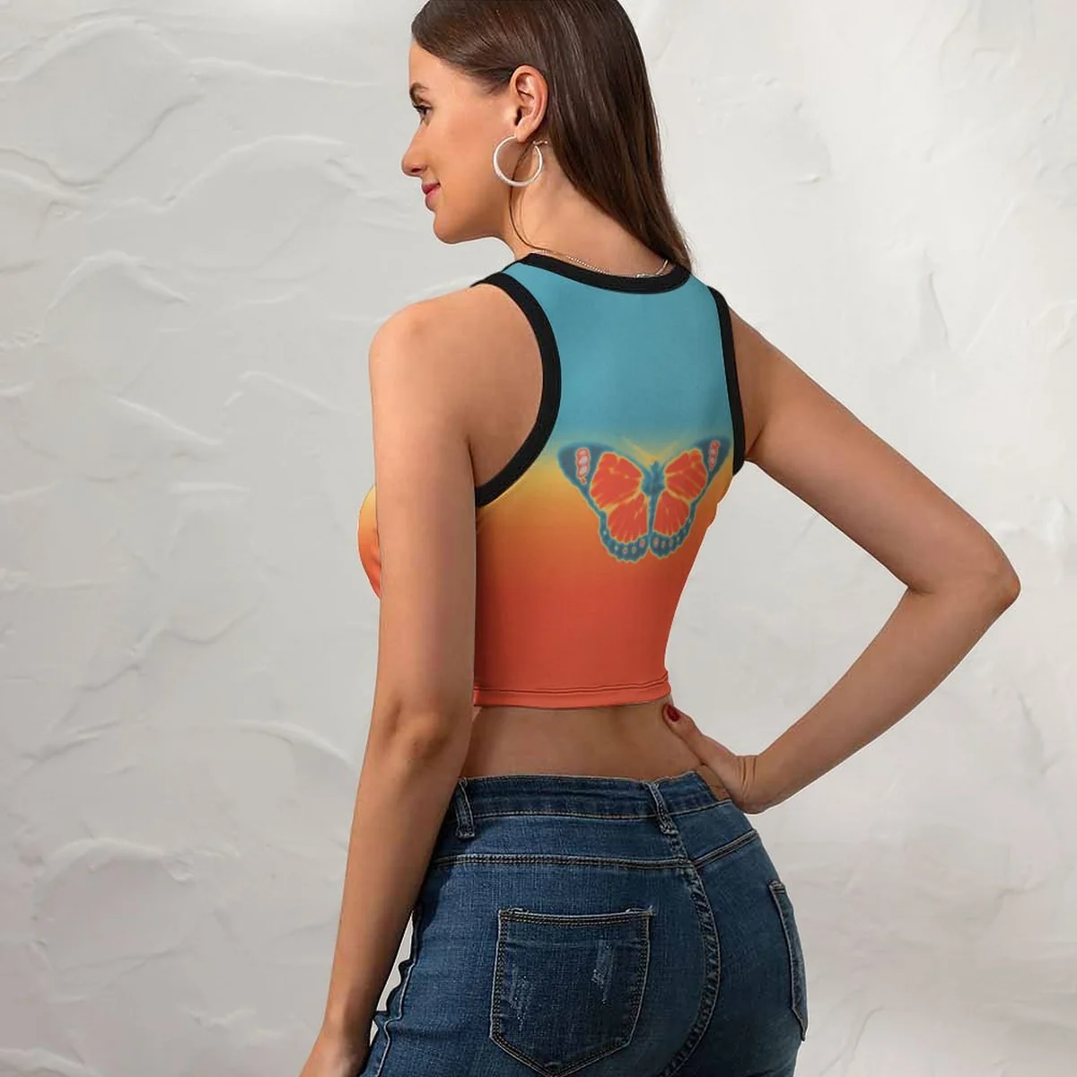 Women's Racerback Crop Tank Top - Sunset Butterfly Print - view 4