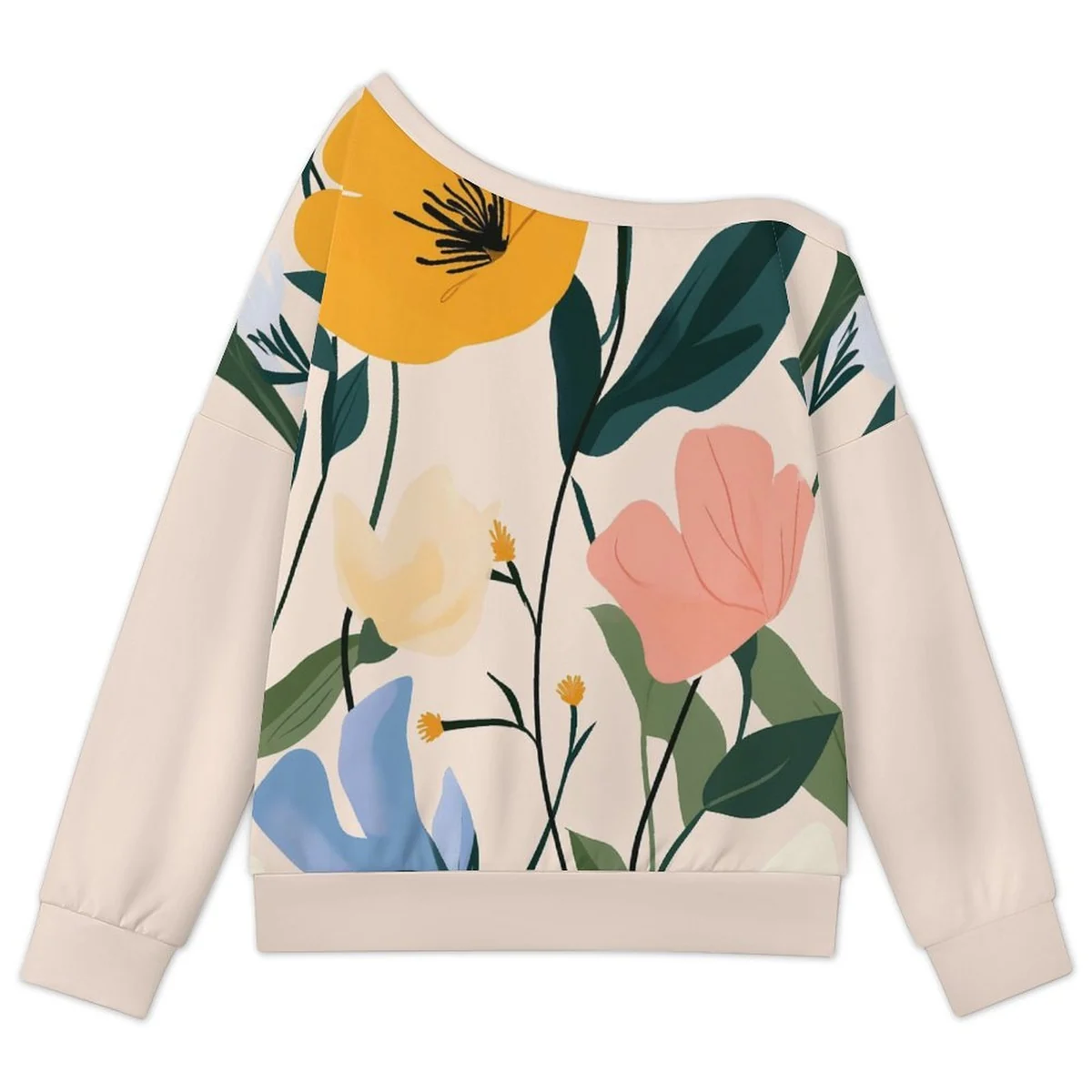 Women's Off-Shoulder Pullover Sweatshirt - Modern Poppy Print - view 5