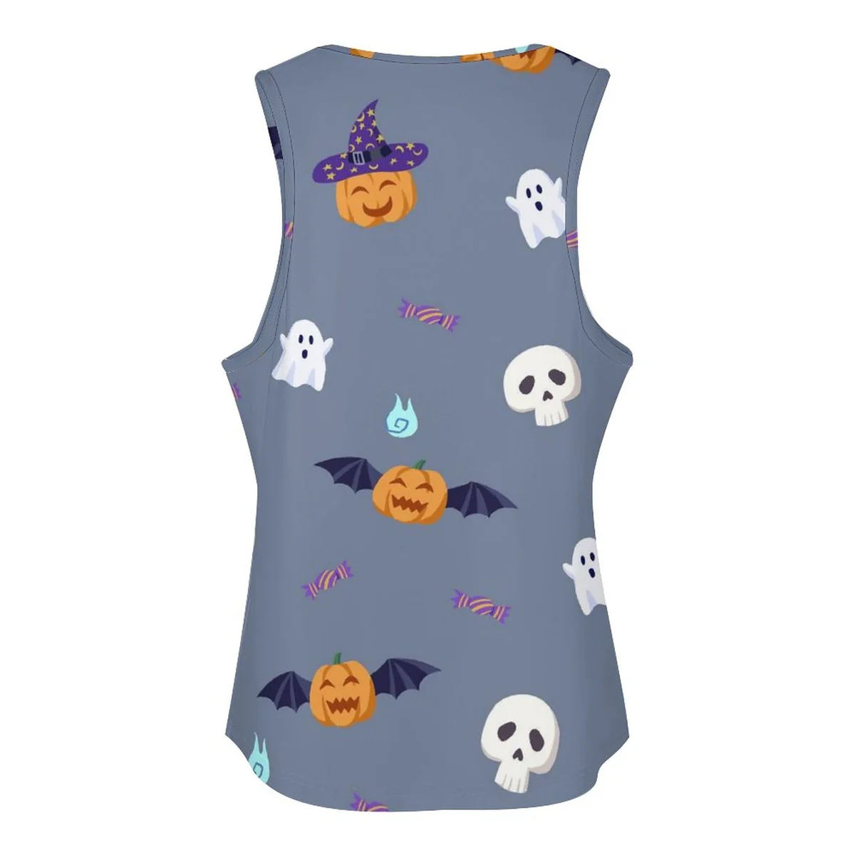 Women's Scoop-Neck Athletic Tank Top - Spooky Ghost and Pumpkin Graphic - view 5
