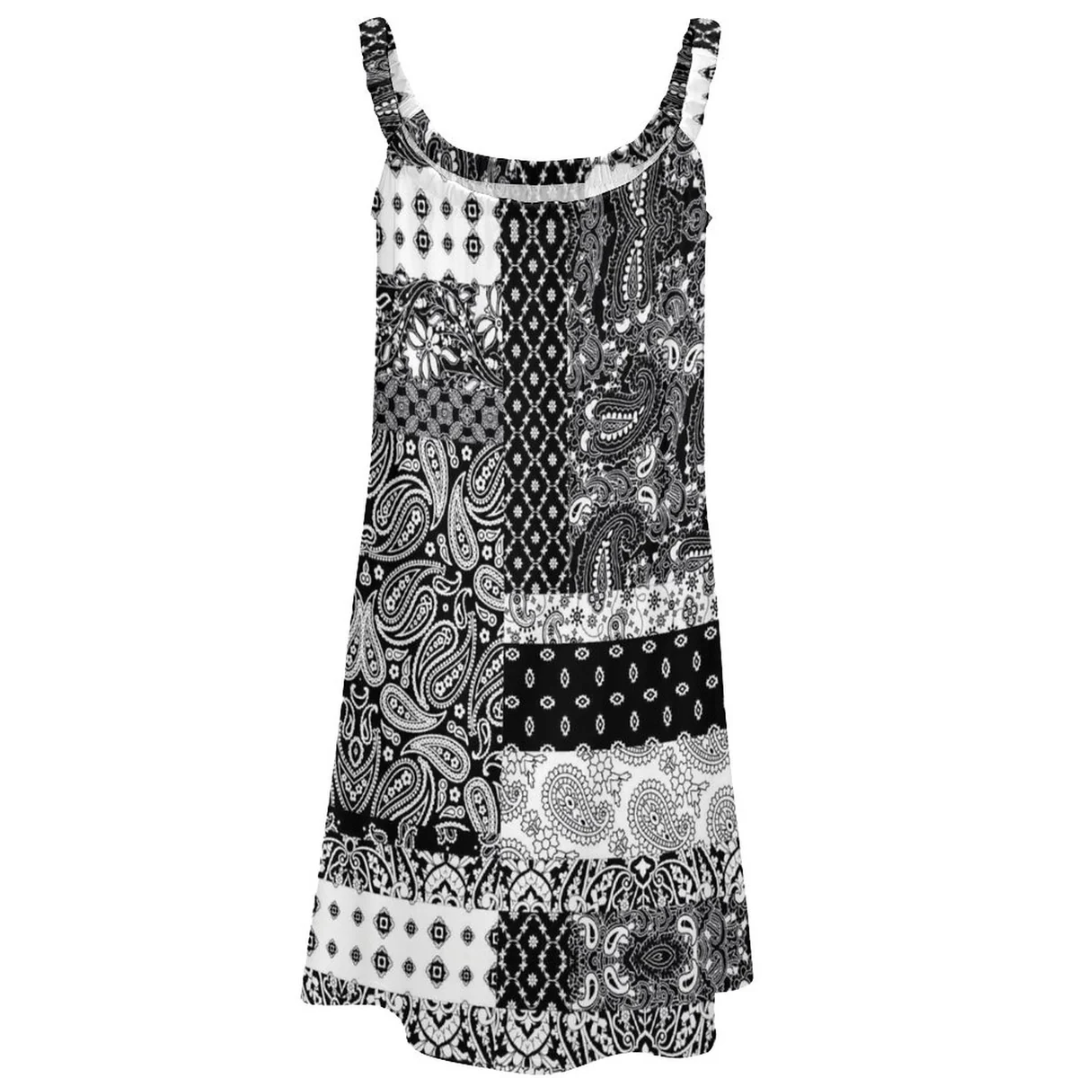 Women's Scoop-Neck Cami Swing Dress - Lace Patchwork Print - view 4