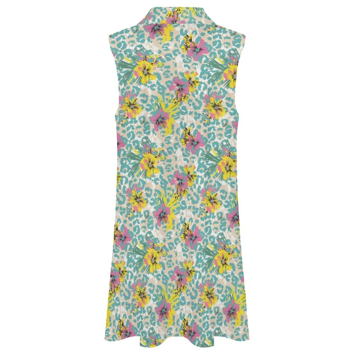 Women's Collared V-Neck Sleeveless Shift Dress - Sunny Blossom Print - view 5