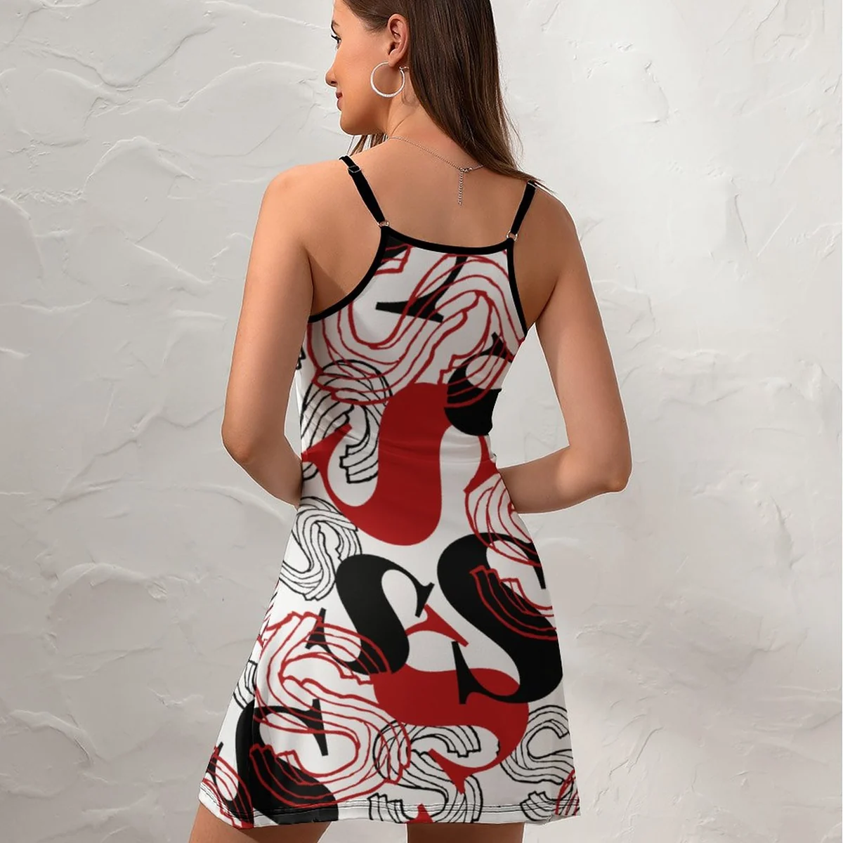 Women's Contrast Trim Cami Mini Dress - Abstract Swan Swirl Print - view 7