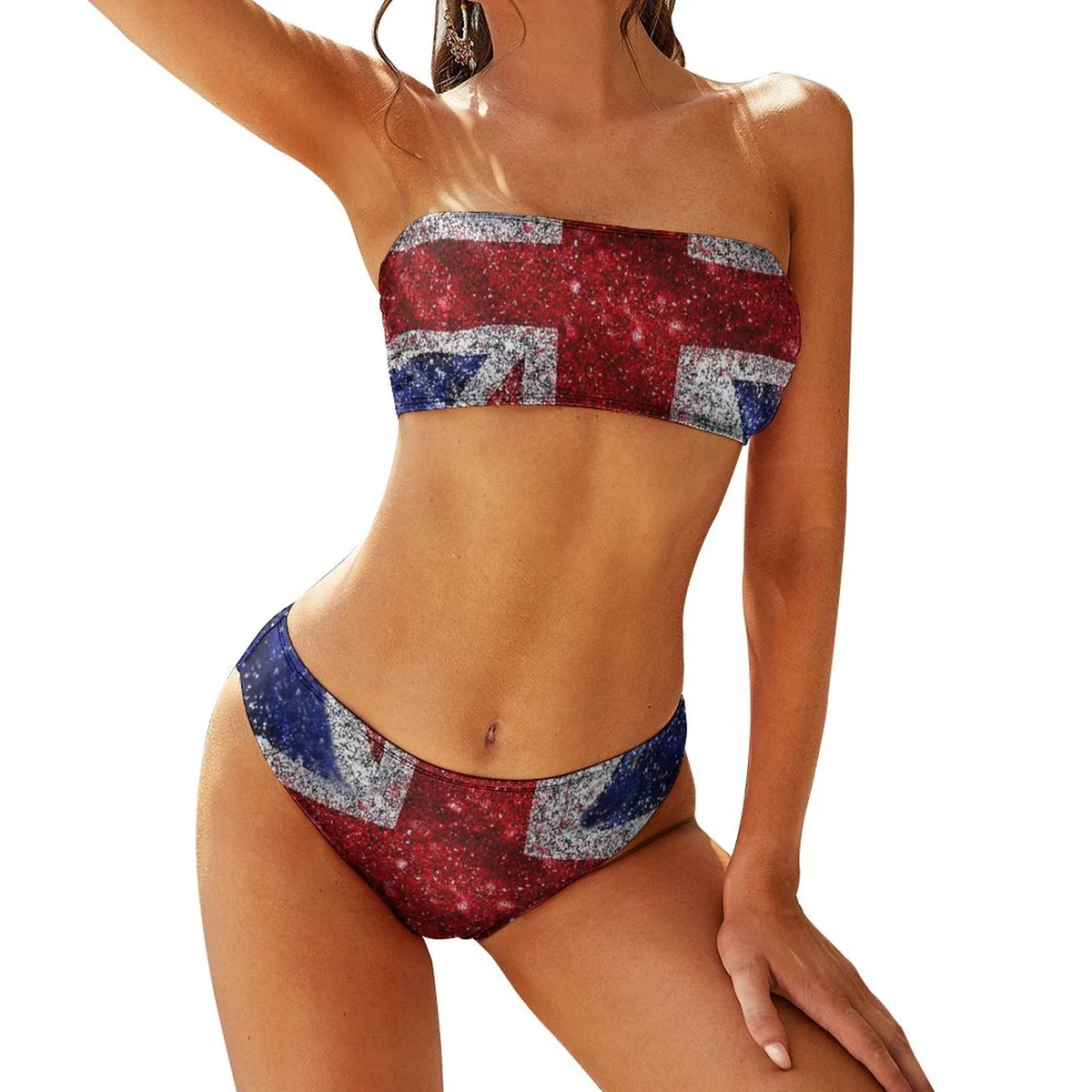 Women's Bandeau Bikini Set - Sparkle Union Jack Print