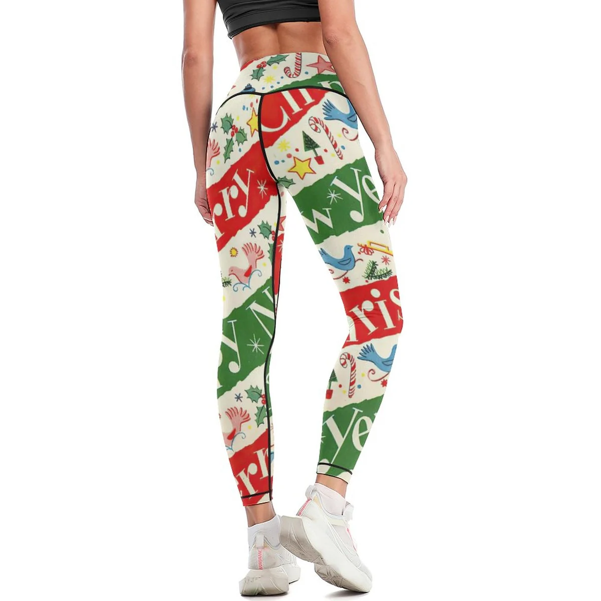 Women's High-Waist Yoga Leggings - Happy Holidays Script Print - view 4