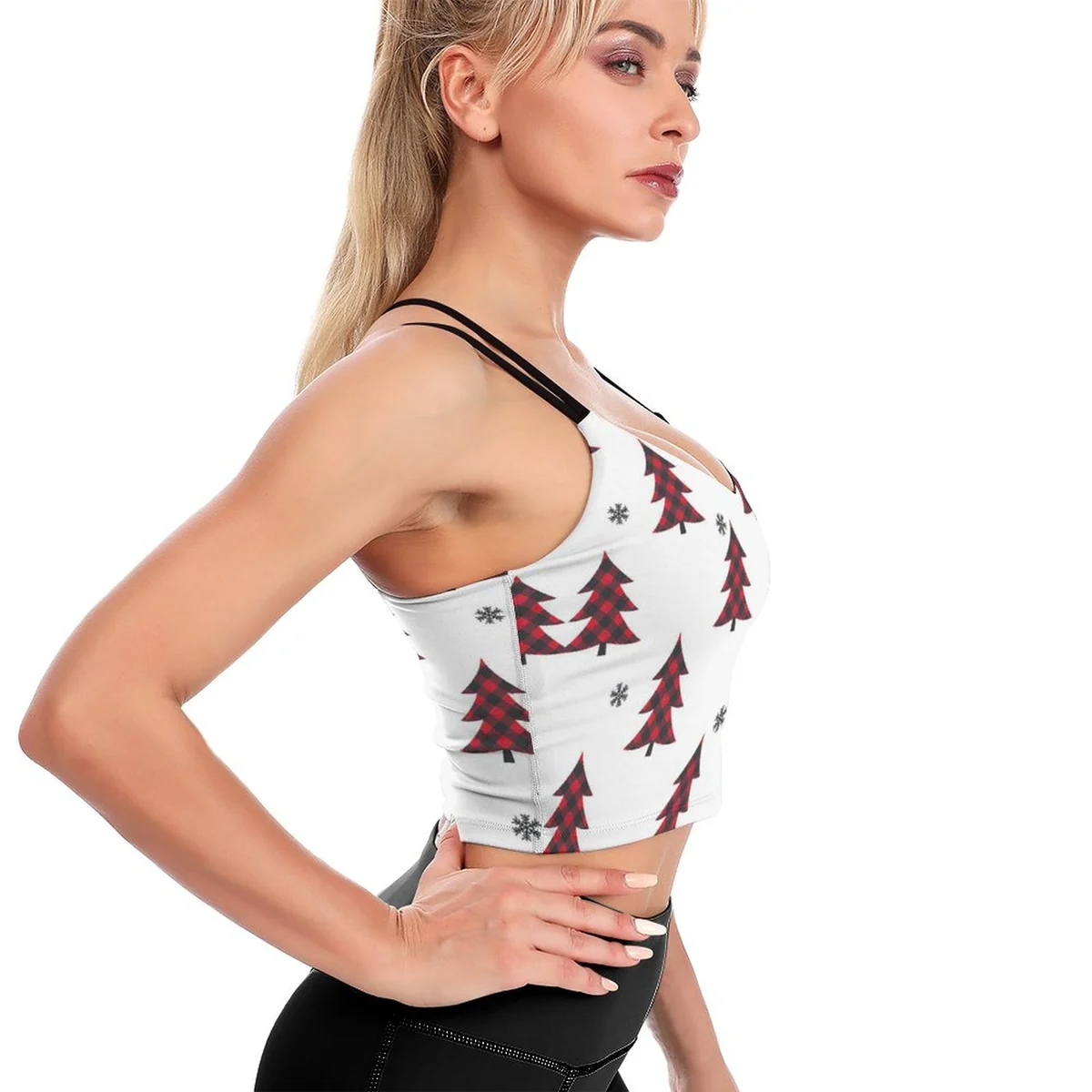 Women's Strappy Cami Crop Top - Winter Pine Tree Print - view 4