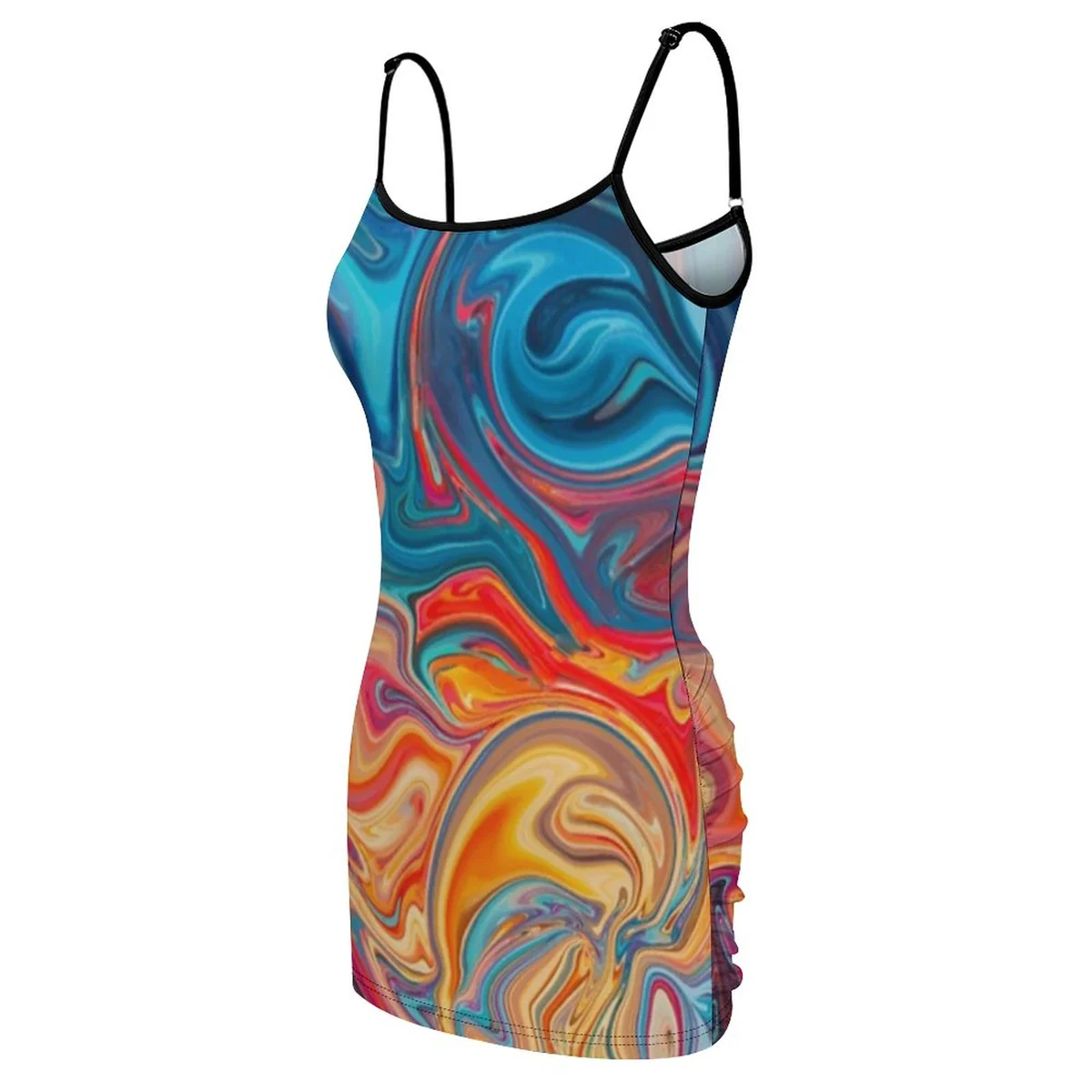 Women's Straight Neck Bodycon Cami Mini Dress - Liquid Marble Swirl Print - view 6