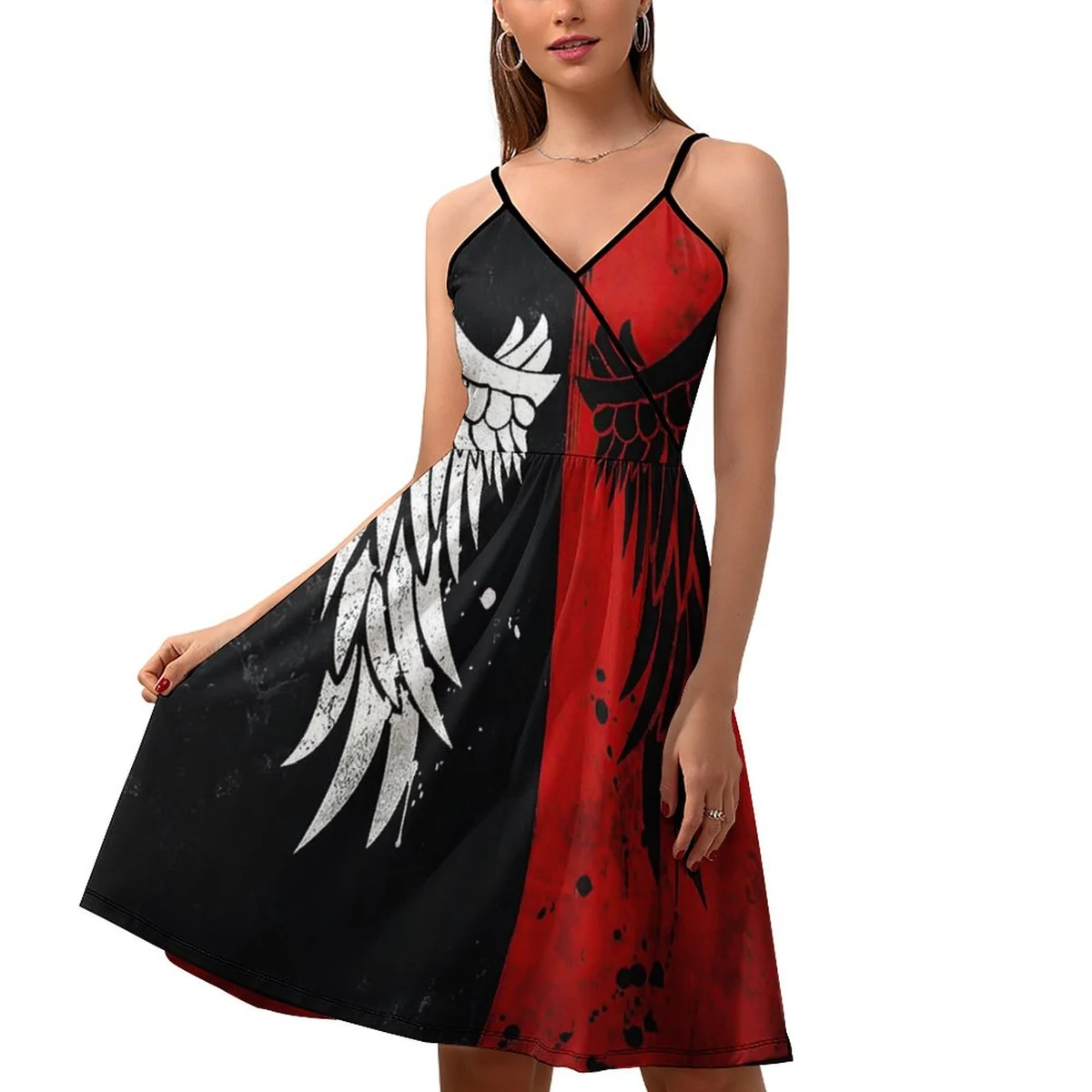 Women's V-Neck Cami Skater Dress - Angel Wing Print - view 6