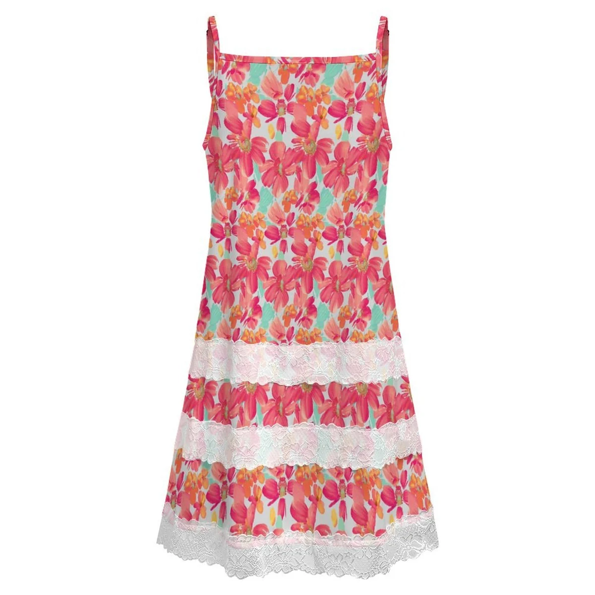 Women's Lace Trim Cami Swing Dress - Tropical Blossom Print - view 4
