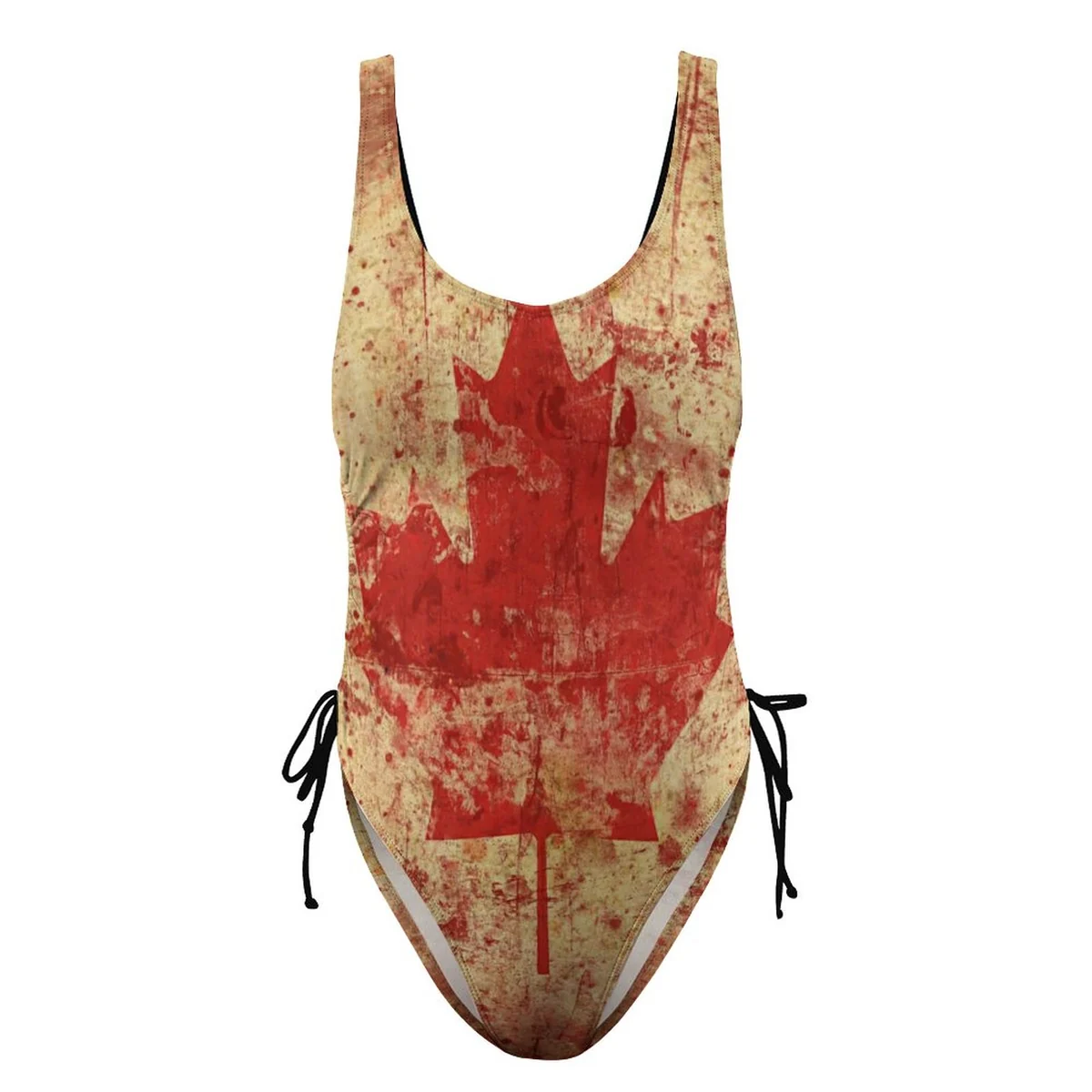 Women's Tie-Side One-Piece Swimsuit - Distressed Canadian Flag Print - view 6