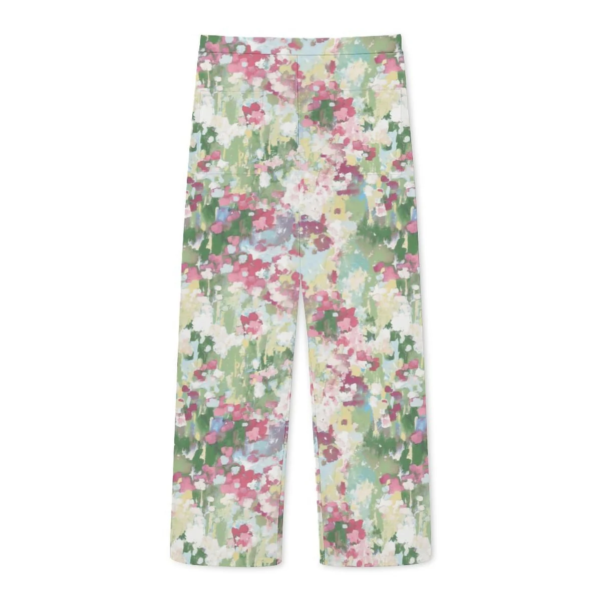 Women's Patch Pocket Straight Wide Leg Pants - Impressionist Garden Print - view 3