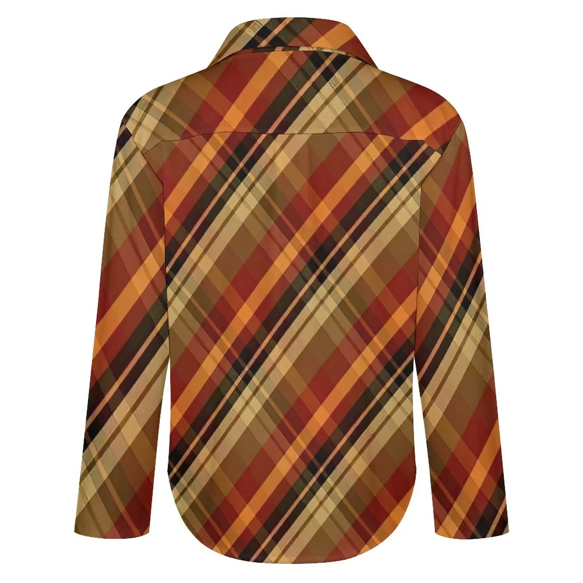 Women's Asymmetric Hem Button-Down Shirt - Autumn Plaid Print - view 5