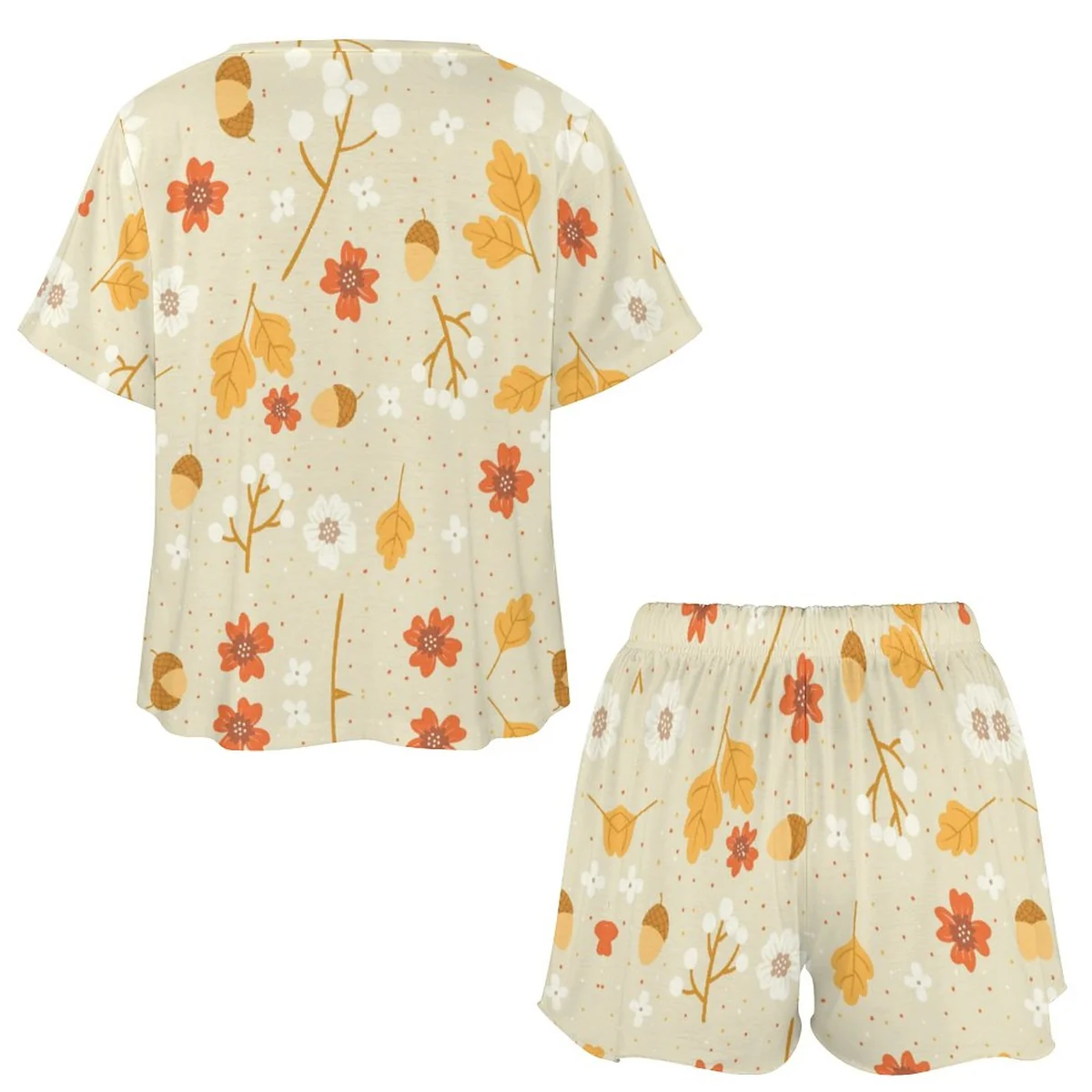 Women's Short Sleeve Tee and Shorts Pajama Set - Autumn Leaf and Acorn Graphic - view 4