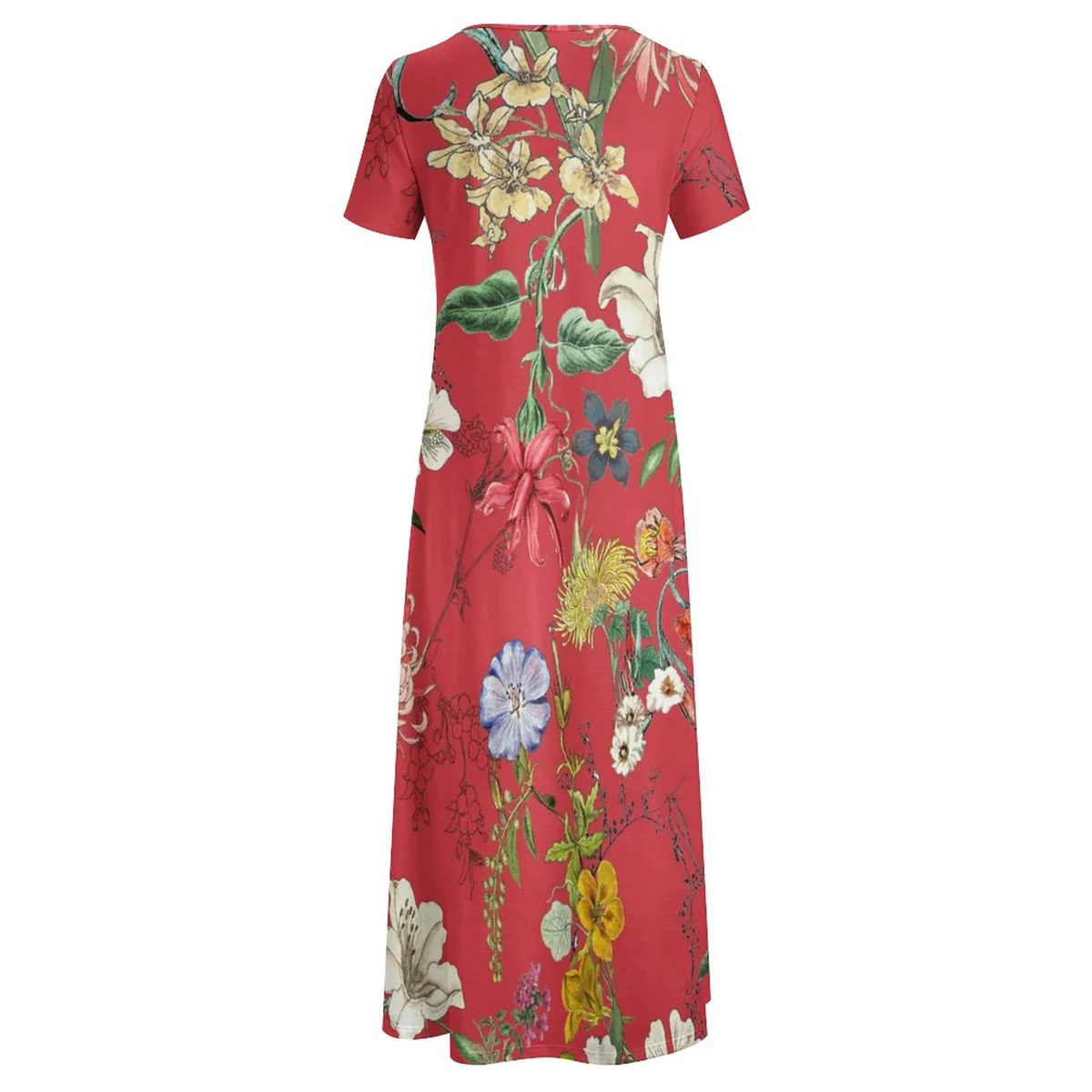 Women's Crew Neck Short Sleeve Maxi T-Shirt Dress - Vintage Wildflower Print - view 4