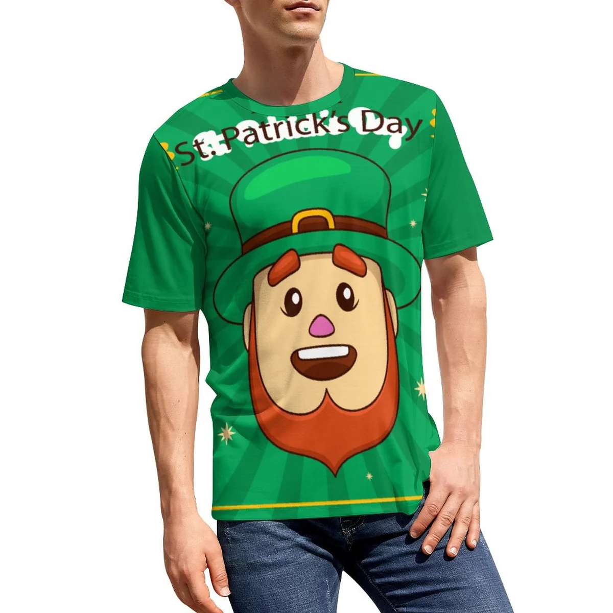 Men's Crew Neck Short Sleeve Tee - Leprechaun Face Print