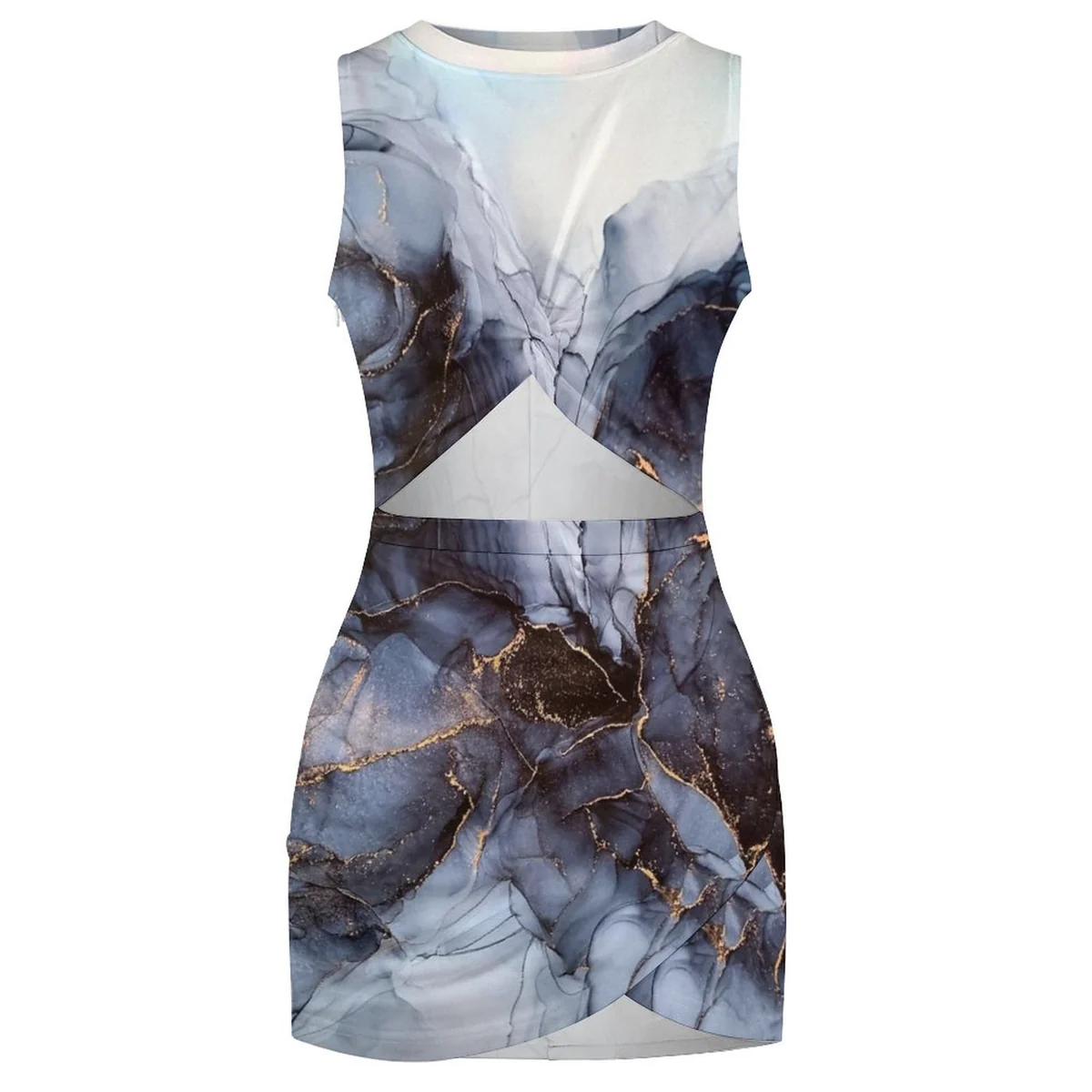 Women's Twist Front Cutout Bodycon Dress - Smoky Gold Vein Marble Graphic - view 4
