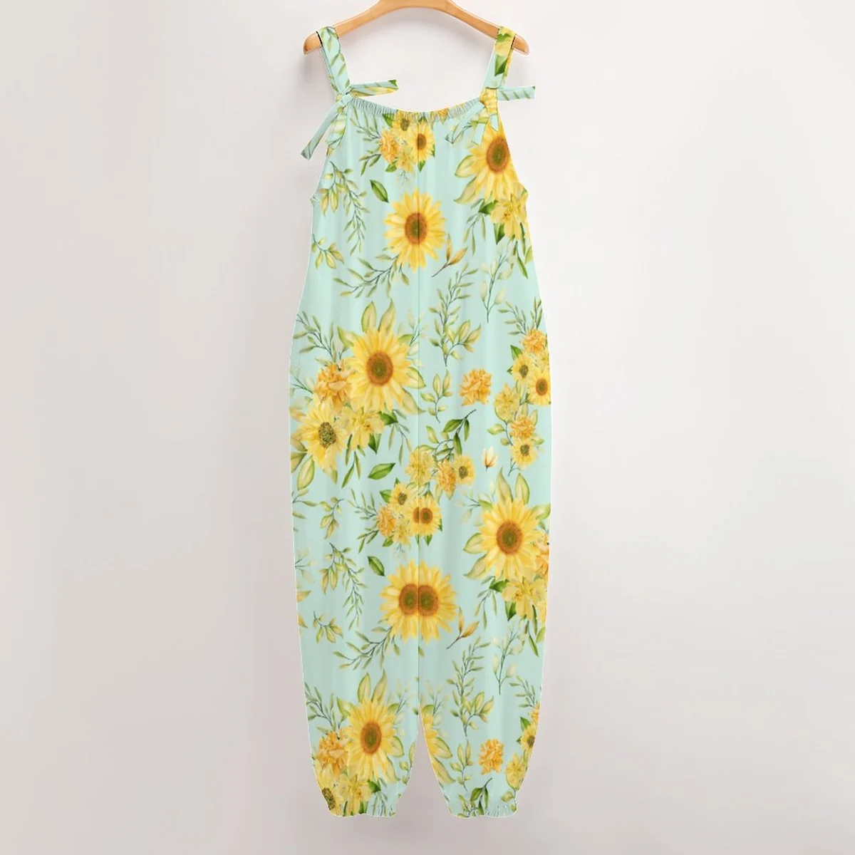 Women's Bow Shoulder Harem Jumpsuit - Sunflower Print - view 6