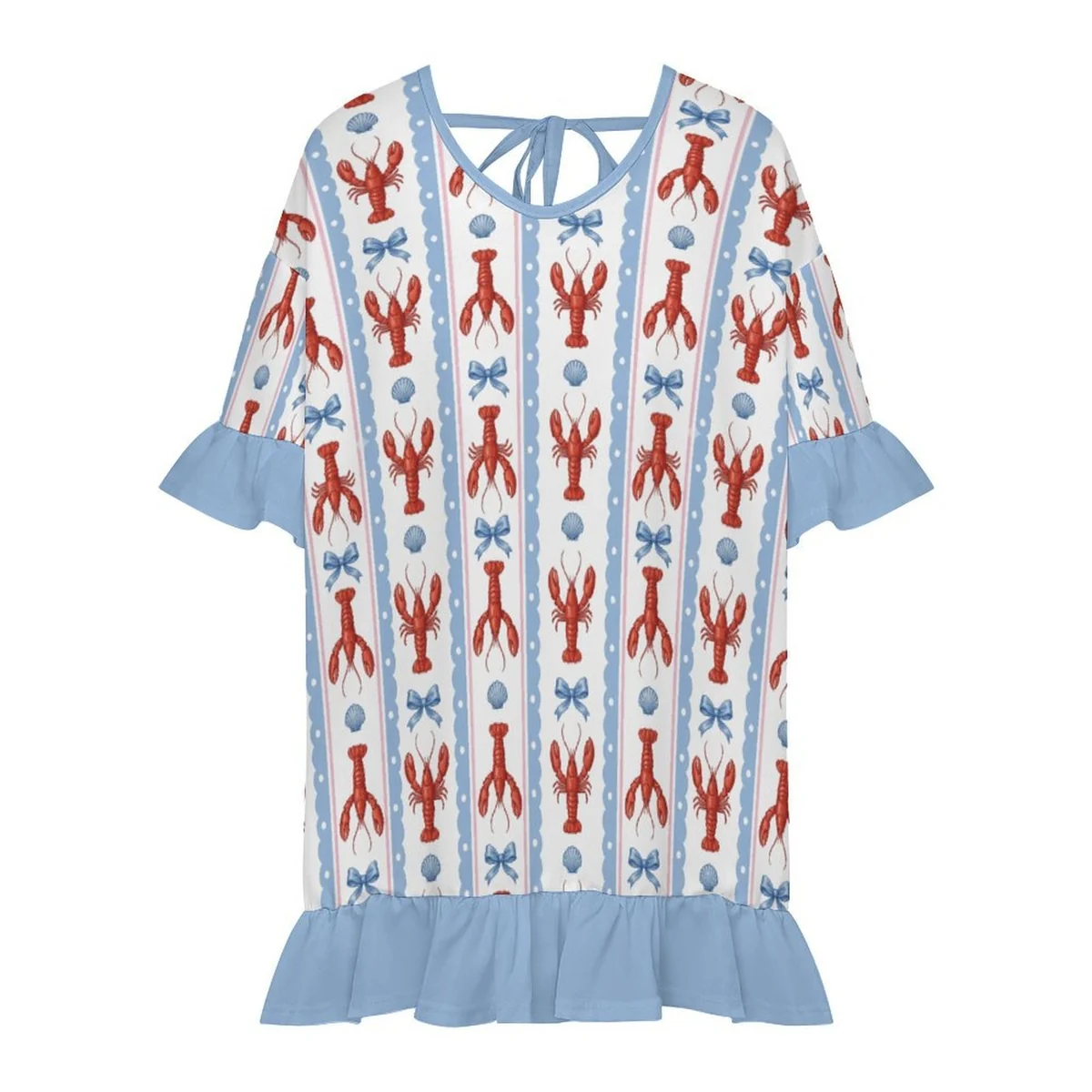 Women's Ruffle Sleeve Beach Cover-Up Dress - Lobster Stripe Print - view 5