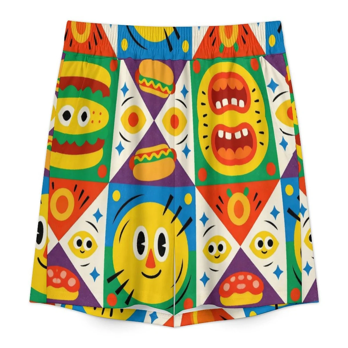 Women's Short Sleeve Pajama Shorts Set - Retro Smiley Mosaic Print - view 4